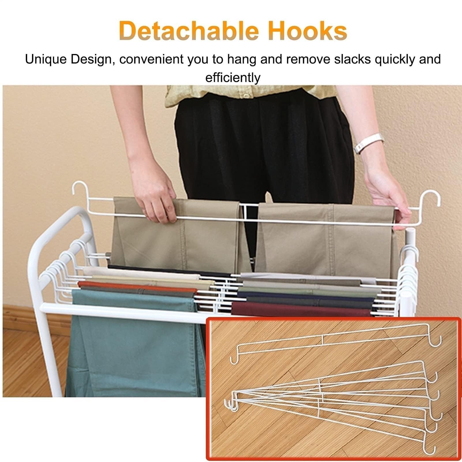 Genérico Perchero extraíble para Pantalones, Extensible, con cajón y Ruedas giratorias, Ideal para guardarropas pequeños, Ideal para Jeans, Pantalones y Faldas. Perchero versátil para guardarropas.
