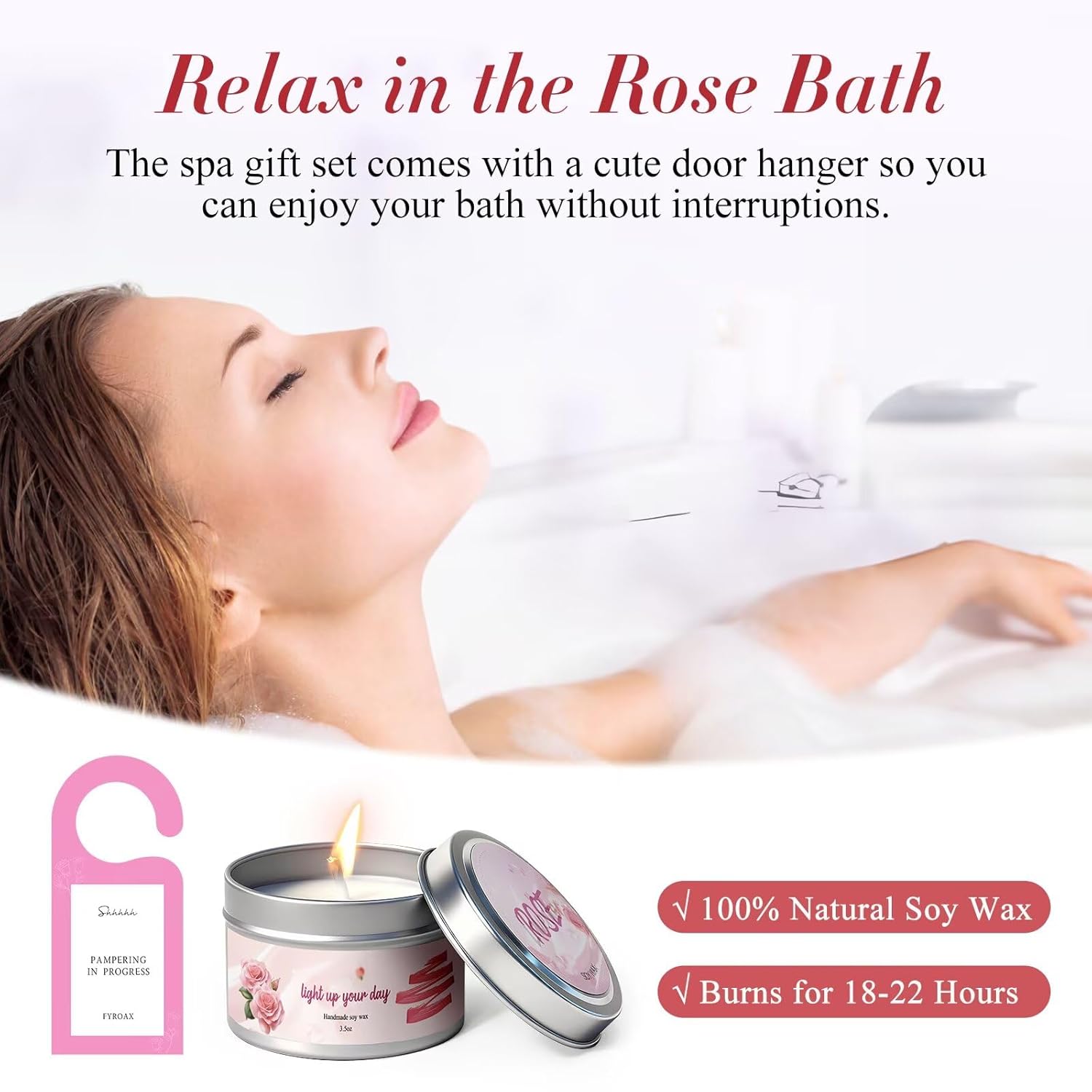 Spa Gifts for Women 7 Pcs Home Spa Kit Rose Gifts for Woman,Spa Gift Baskets Self Care Gifts Spa Gift for Women Birthday,Mothers Day Basket Easter Christmas Bath Set - Image 5