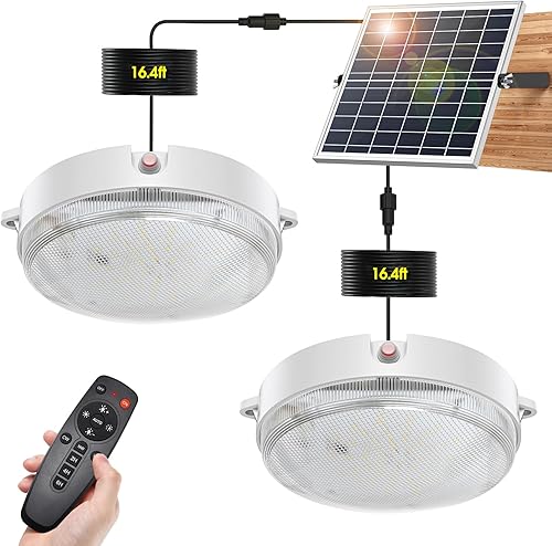 Paquete de 2 luces solares para interiores y exteriores, luz de techo más brillante, tricolor y diurna con interruptor de encendidoapagado y control