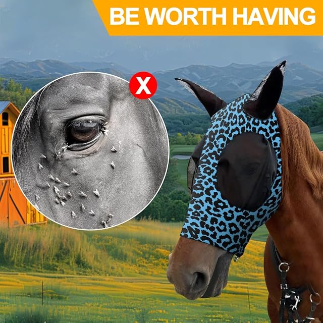 Foto 4 de 7 de XFSRG Máscara Antimoscas para Caballos Estampado Animal de Mosca Caballo Máscaras contra Moscas Caballos…