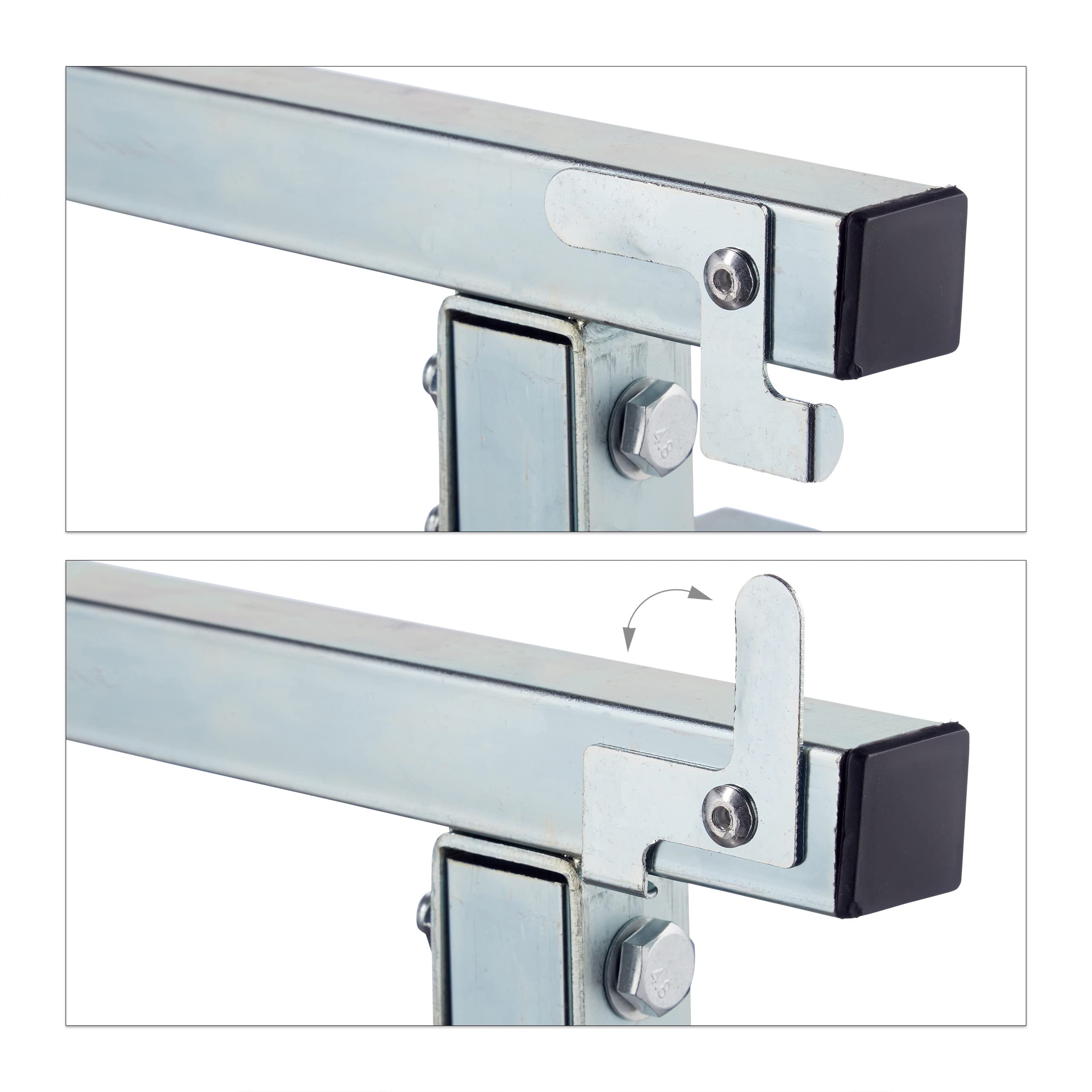 Relaxdays Klappbock, 2er Set, 7-Fach höhenverstellbar, bis 200 kg, klappbare Arbeitsböcke, Werkstatt, Stahl, rot/Silber
