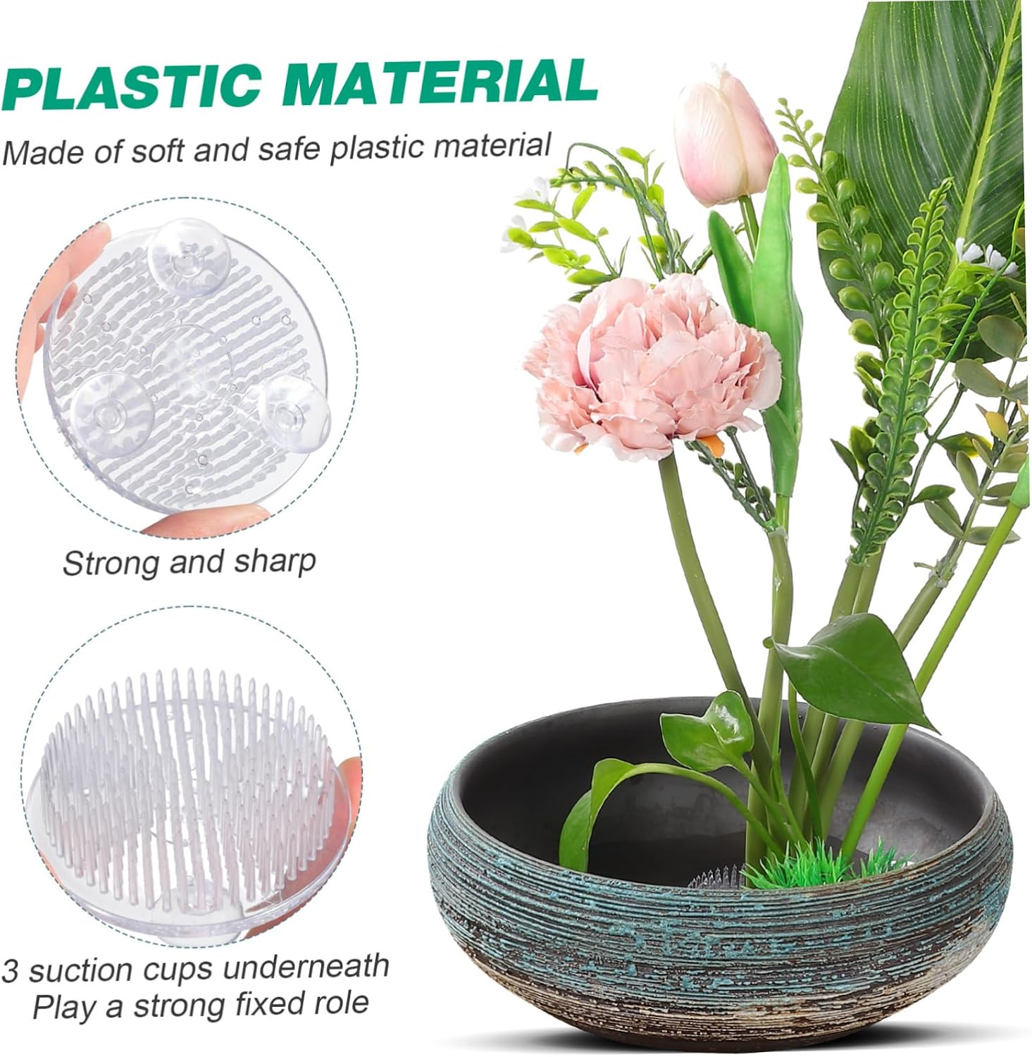 BEBEMOKO 2pcs Floral Grid for Vases Flower Arrangement Holder with Strong Suction Cups Easy to Install Durable Plastic Flower Frogs for DIY Floral Arranging and Decoration