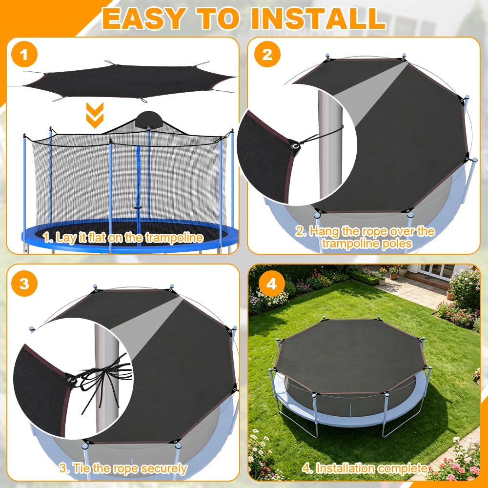 Trampolin Sonnenschutz Abdeckung Ø 305cm, Trampolin Überdachung Abdeckung für 8-Stangen-Trampolin, UV-Beständiges Sonnenschutznetz, Trampolin Zubehör für Outdoor, Hinterhof, Spielplatz