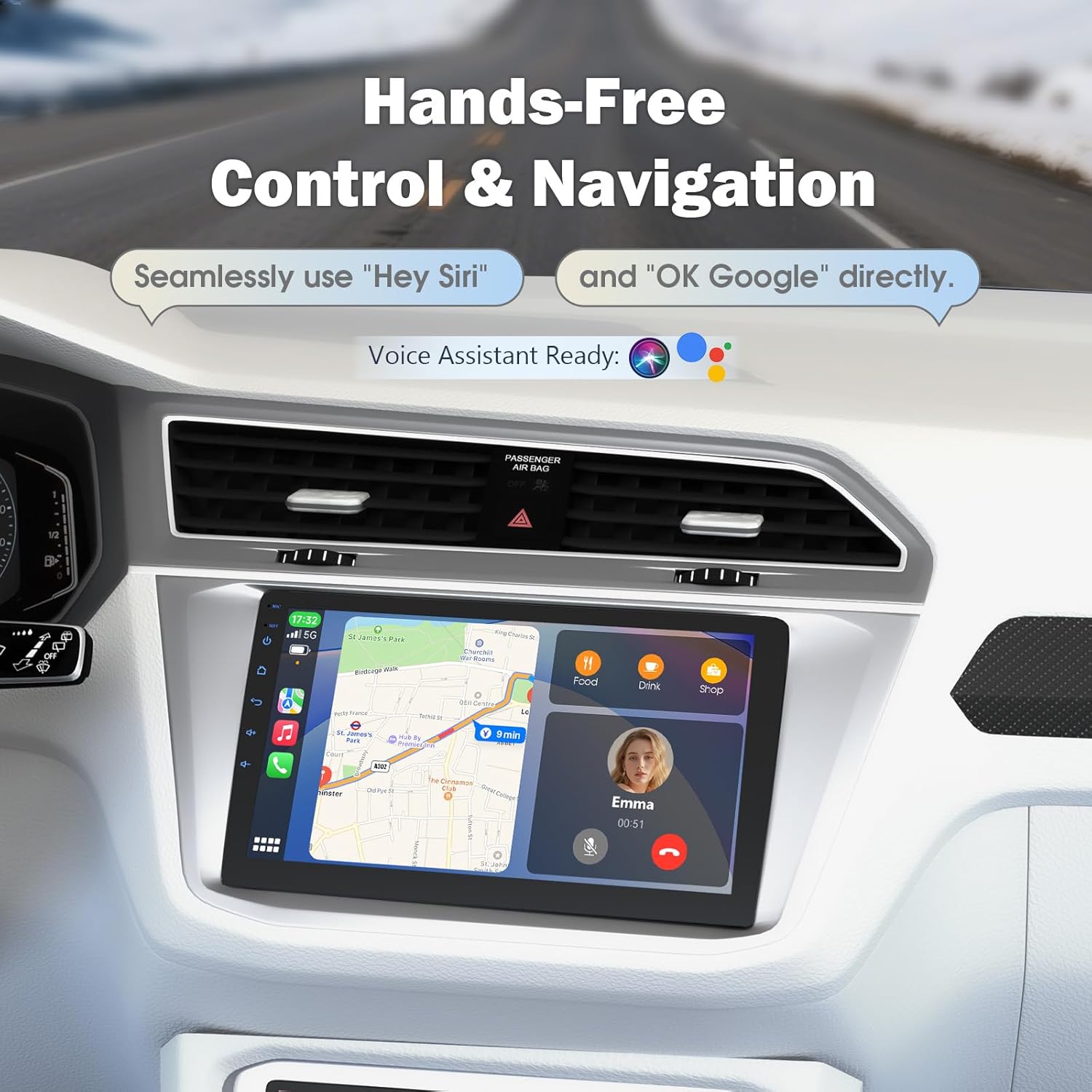 9 Inch Double Din Car Stereo with Wireless Apple CarPlay & Android Auto, CarPlay Screen for Car, Touchscreen Bluetooth Car Stereo Receiver