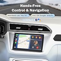 Vista 3 de Estéreo de auto de doble DIN de 9 pulgadas con Apple CarPlay inalámbrico y Android Auto, pantalla CarPlay para automóvil, pantalla táctil Bluetooth