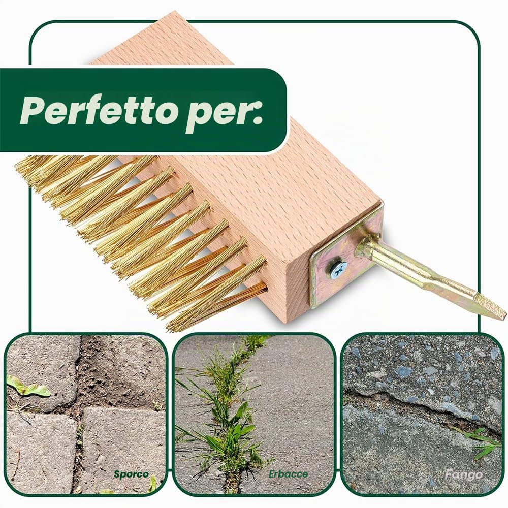 Spazzola per erbacce per fughe con manico, 2 pezzi spazzola per erbacce con raschietto per fughe, scopa per pavimentazione con bordo raschiante, spazzola per erbacce da giardino, scopa per fughe