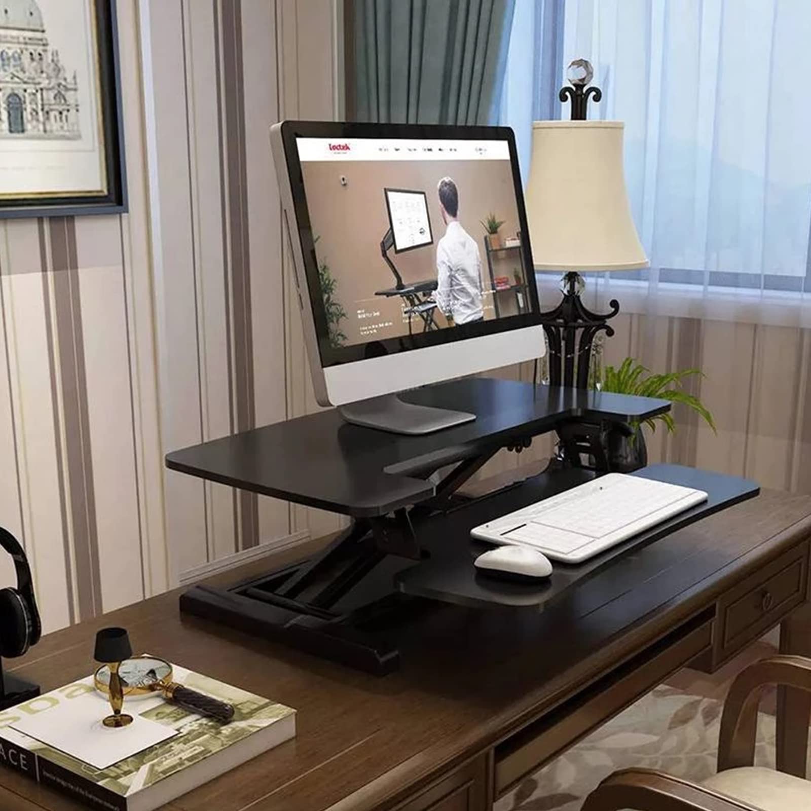 Convertisseur de Bureau, Convertisseur de Bureau Assis-Debout, rehausseur d'écran réglable en Hauteur, Blanc, Plateau 31 x 15 Pouces
