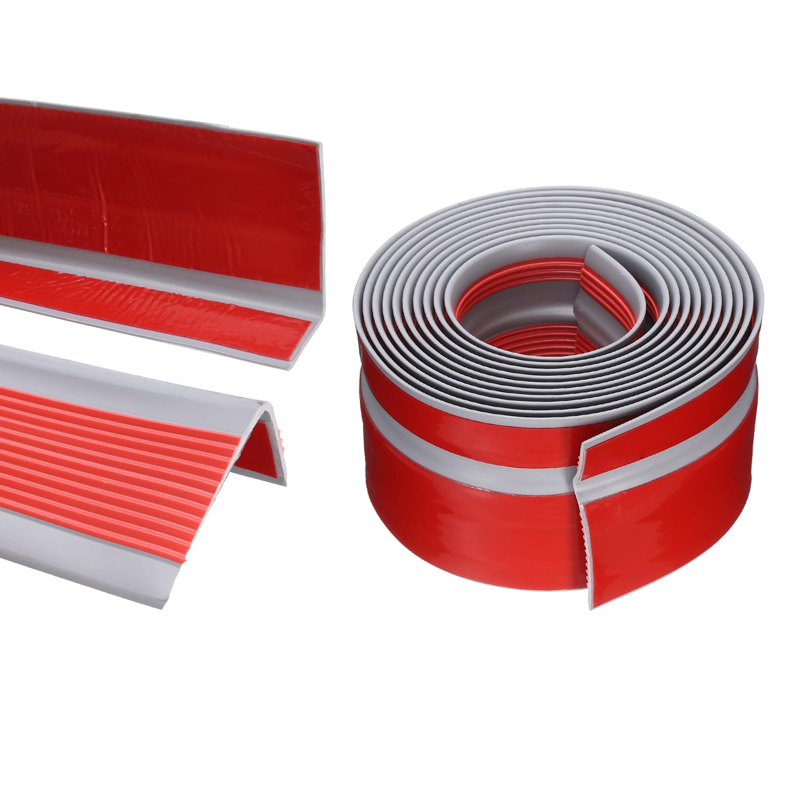 QUARKZMAN Protezione per Bordo Scalinata, Nosing Antiscivolo per Scalinata, Strisce di Finitura Autoadesive per Gradini per Esterni e Interni, Casa, Ufficio, Rosso (3 m)