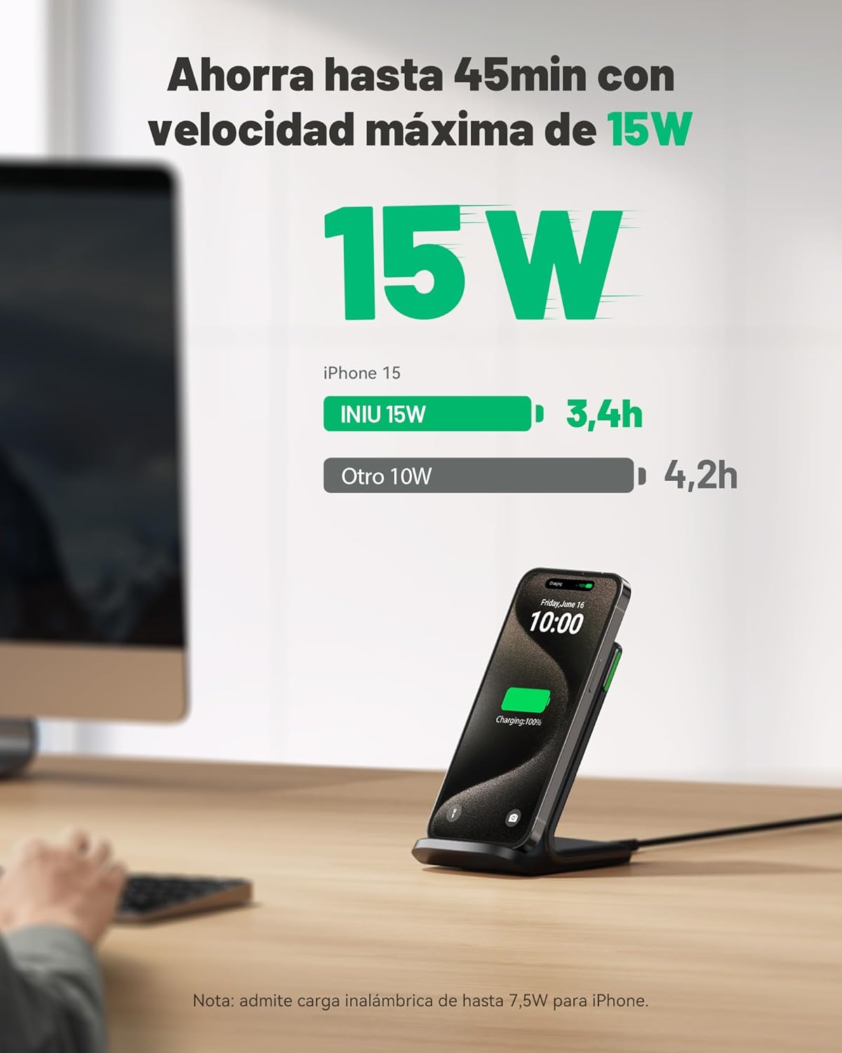 INIU Cargador Inalámbrico Rápido Stand, 15W Wireless Charger Estación Phone Fast Charge Holder para iPhone 17 16 15 14 13 12 11 Pro MAX Samsung Galaxy S23 S22 Google Pixel 8 7 6 etc 3