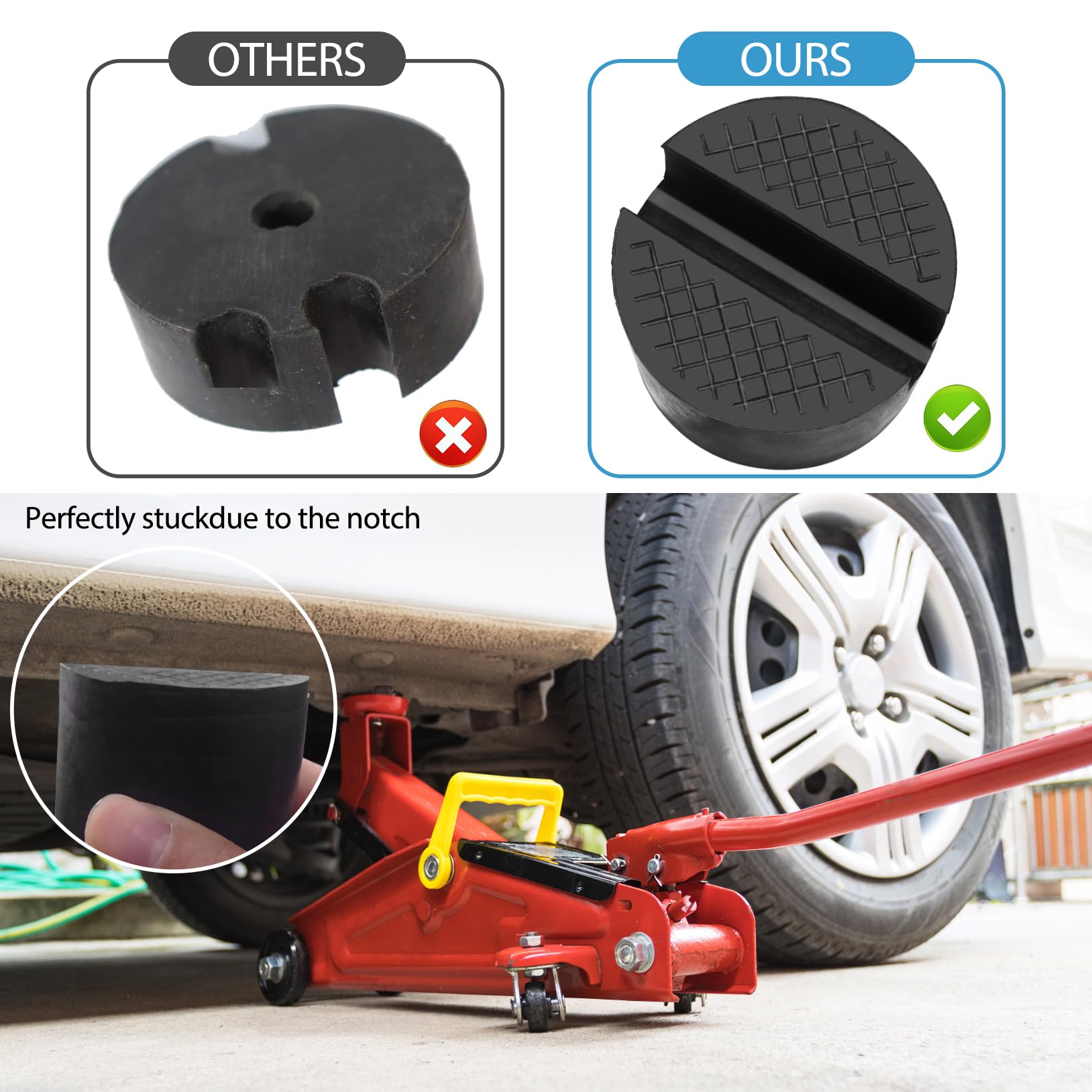 JSMTKJ Set 4 Tamponi Gomma Per Cric Auto - Universali Con Scanalatura, Nero - Foto 13