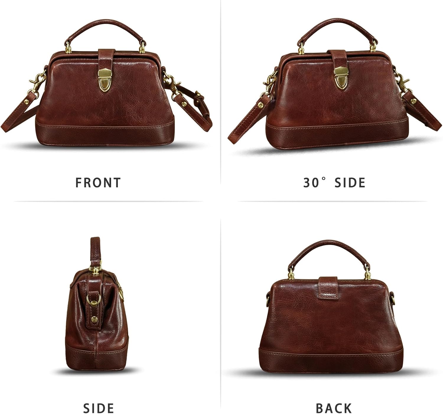 Genuine Leather Small Purses and Handbags for Women Designer Vintage Doctor Style Crossbody Bag Shoulder Satchel Phone Bag - Image 4