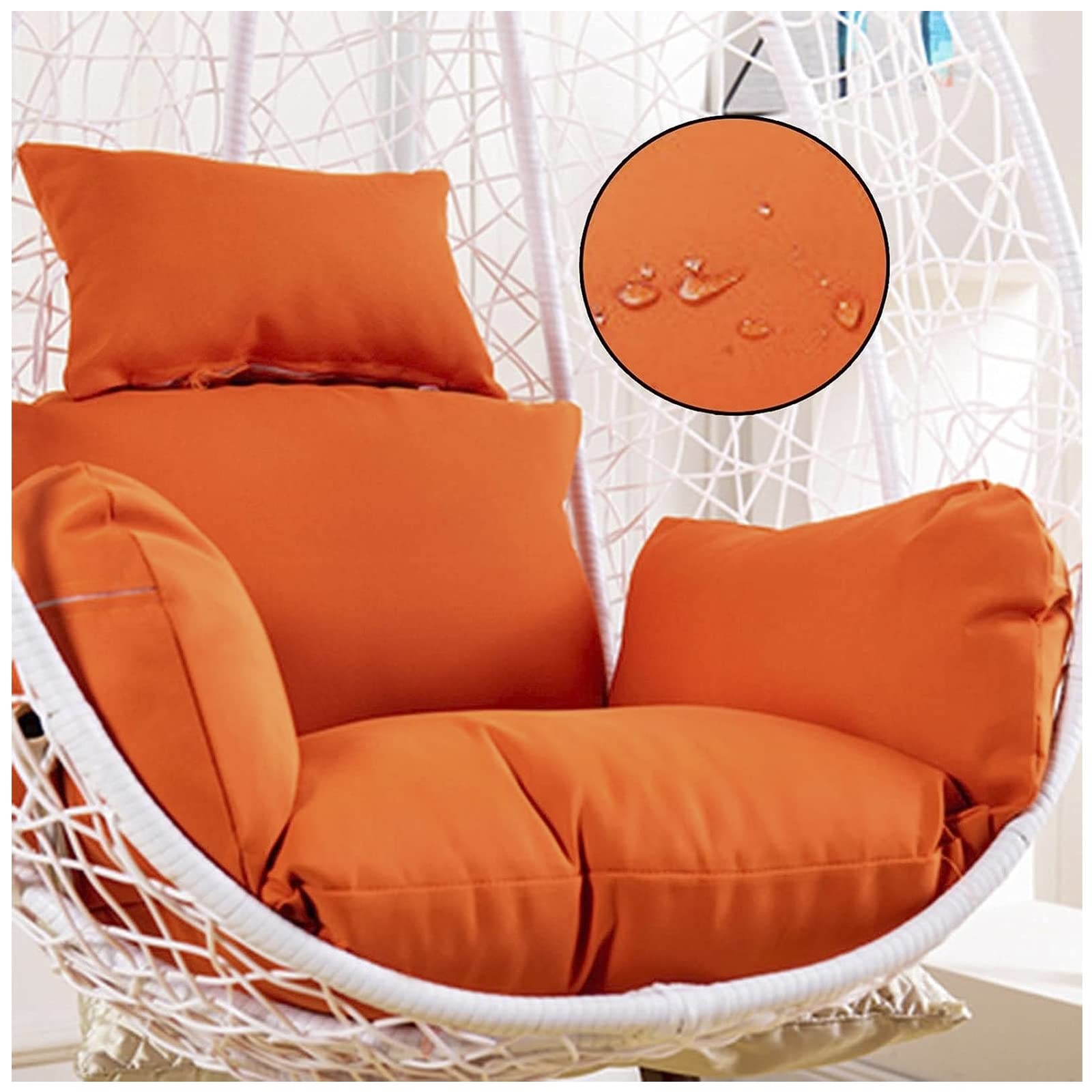 PJDDP Cushion for Egg Chair Swing, Outdoor Hanging Chair Cushion Fluffy, Waterproof Hanging Egg Chair Cushion Replacement Cover, Hammock Chair Cushion with Headrest and Armrests,Orange
