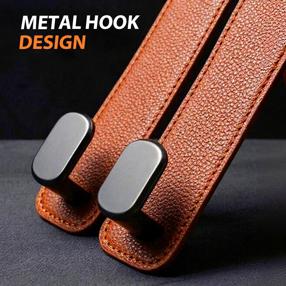 Headrest Hooks for Car,2026 New Two Hook Fur Leather Seat Back Headrest Hanger,Auto Hooks Organizer for Handbag Purse Coat Bags (6, Light Brown)