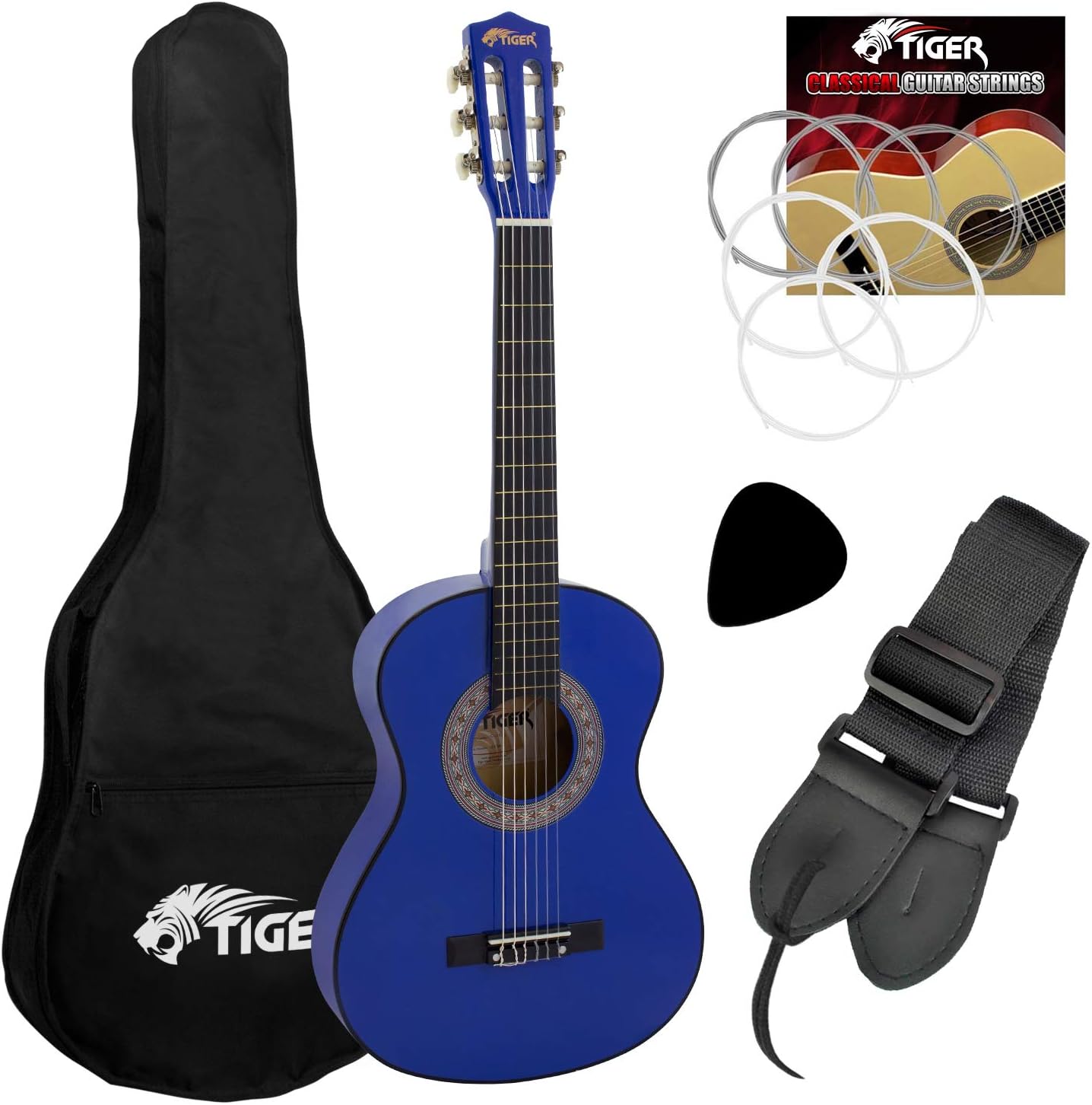 Tiger Beginner 1/2 size Classical Spanish Blue Guitar Pack
