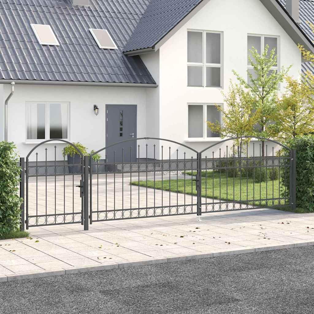 vidaXL Gartentor mit gewölbtem Oberteil Assen Grau 500 x 75 cm Stahl, Garten- und Terrassentür, robuster Stahl, moderne Sicherheit, Outdoor-Deko, Schutz für deinen Zaun