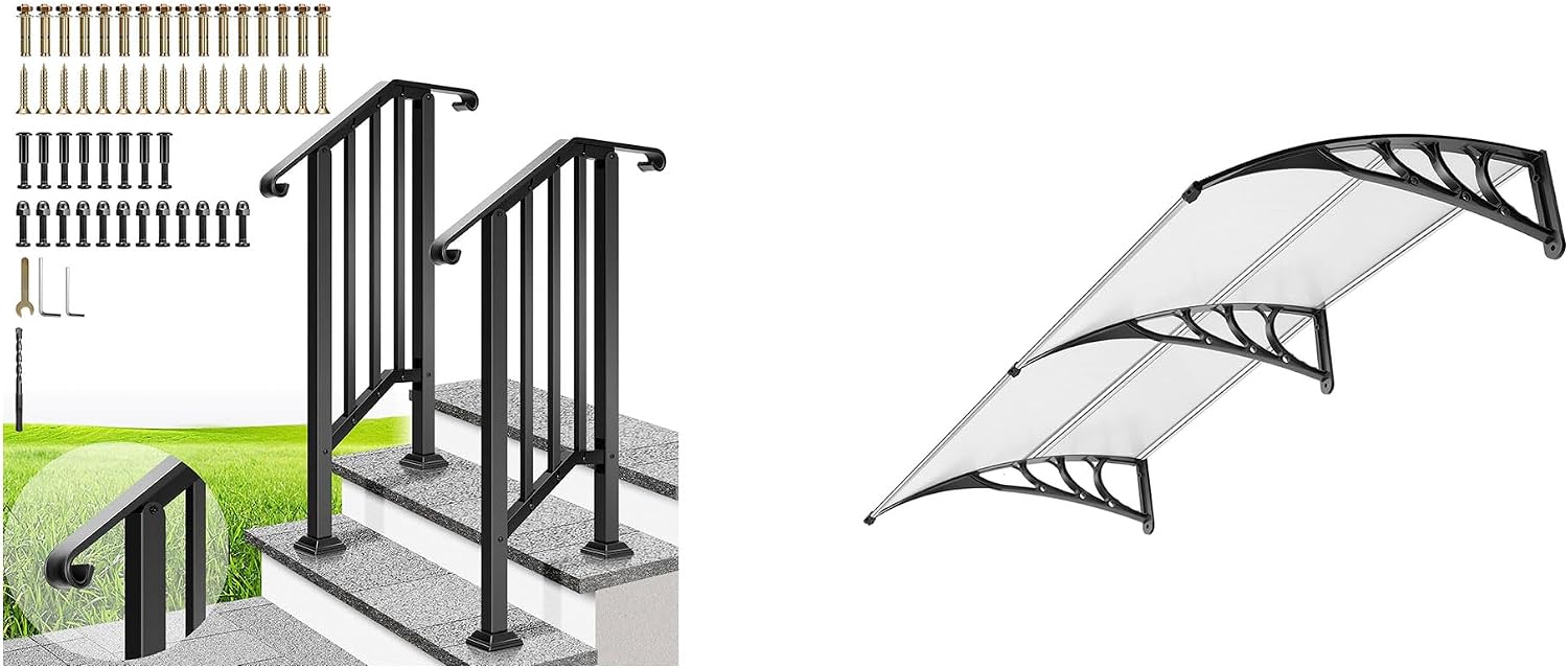 Home Window Rails VIVOHOME 2-Pack Hand Rails for Outdoor Steps, Wrought Iron Railing ...
