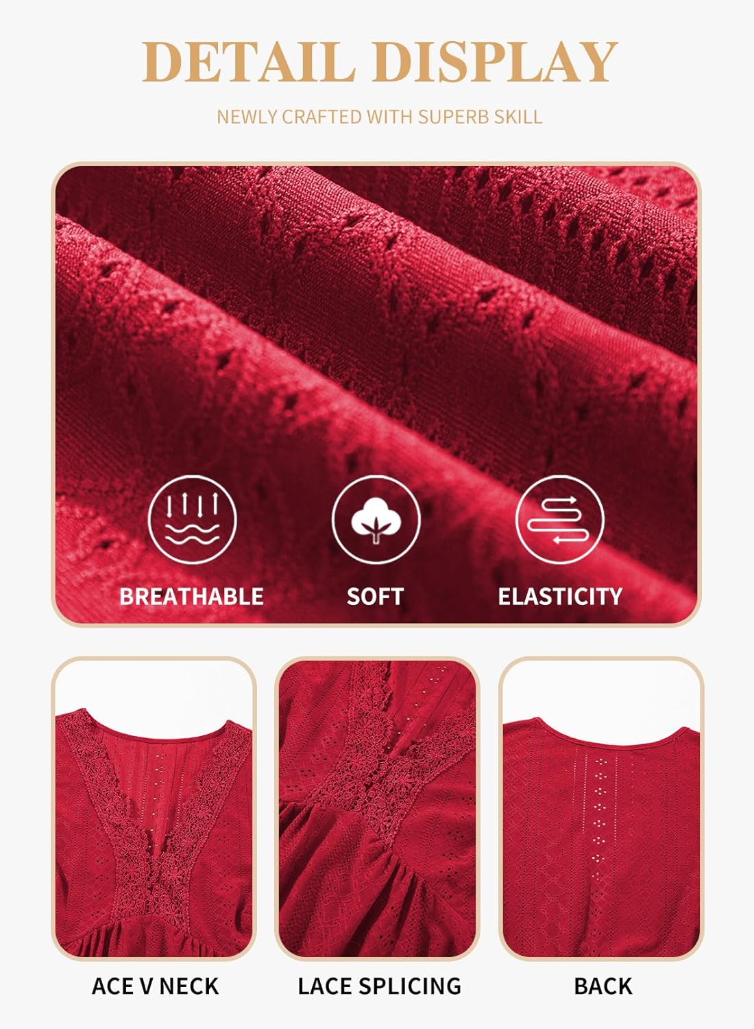 Eytino Womens Plus Size Tops Lace Crochet V Neck Short Sleeve Eyelet Blouse Loose Casual Summer Peplum Shirts(1X-5X) - Image 5