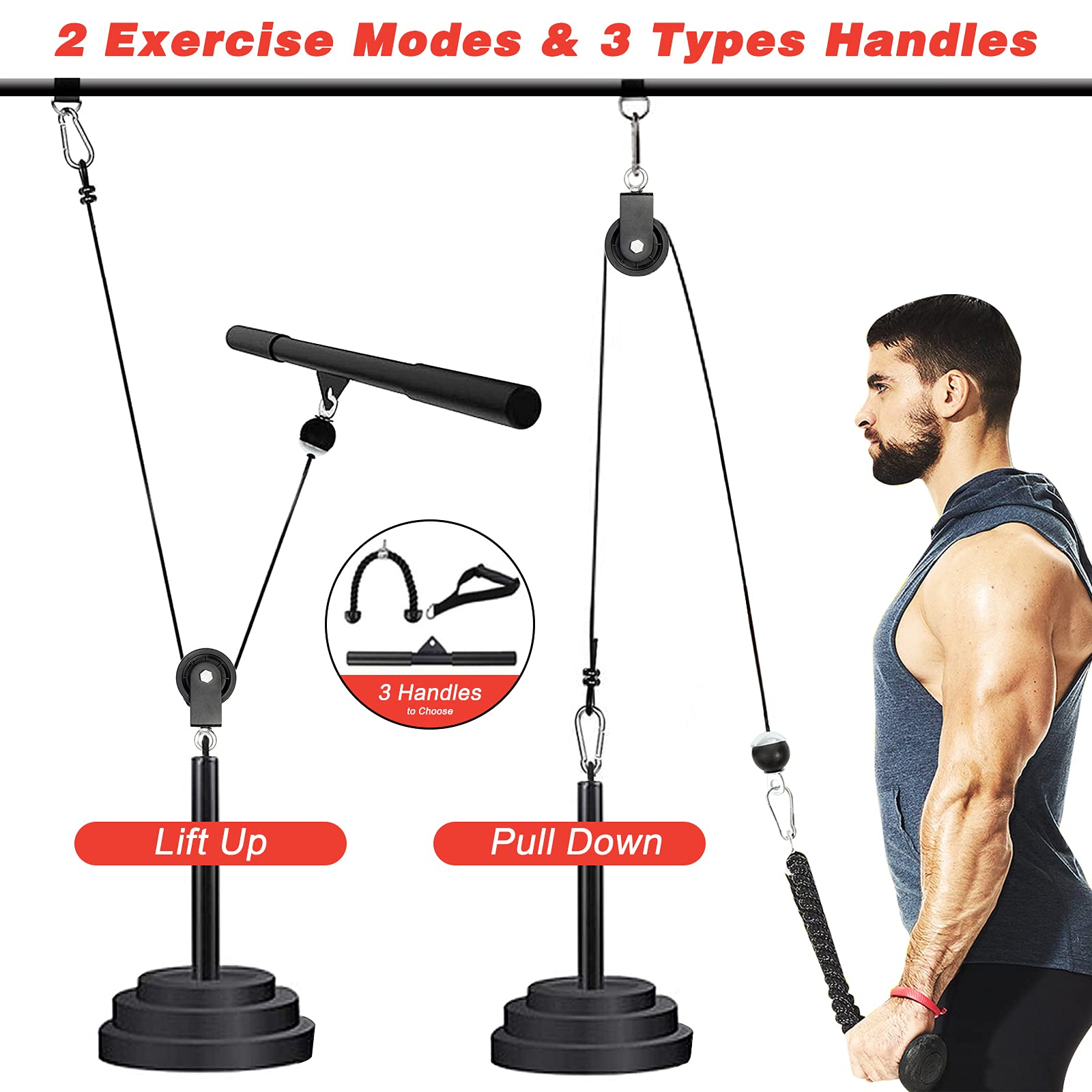 Leogreen Sistema di Pulegge LAT Machine Pulley, Rullo da Polso, LAT Pulley System (180cm & 230cm), ​per allenare la Forza del Polso, per allenare la Forza del Braccio, Esercizi per pulldown