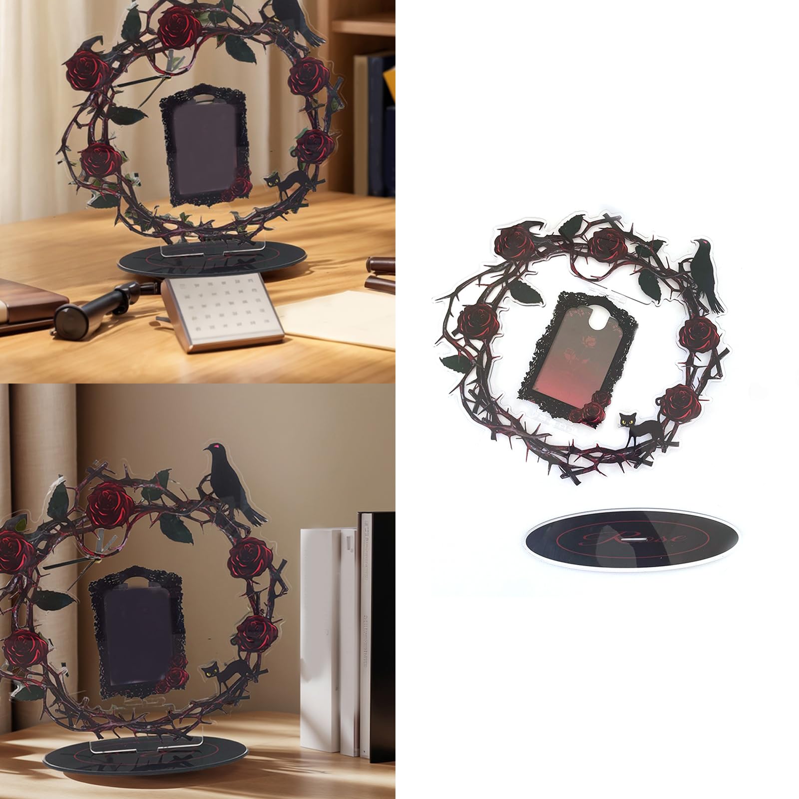 Cadre photo rotatif rose pour bureau - Support de carte acrylique - Texture acrylique - Convient pour la maison ou le bureau