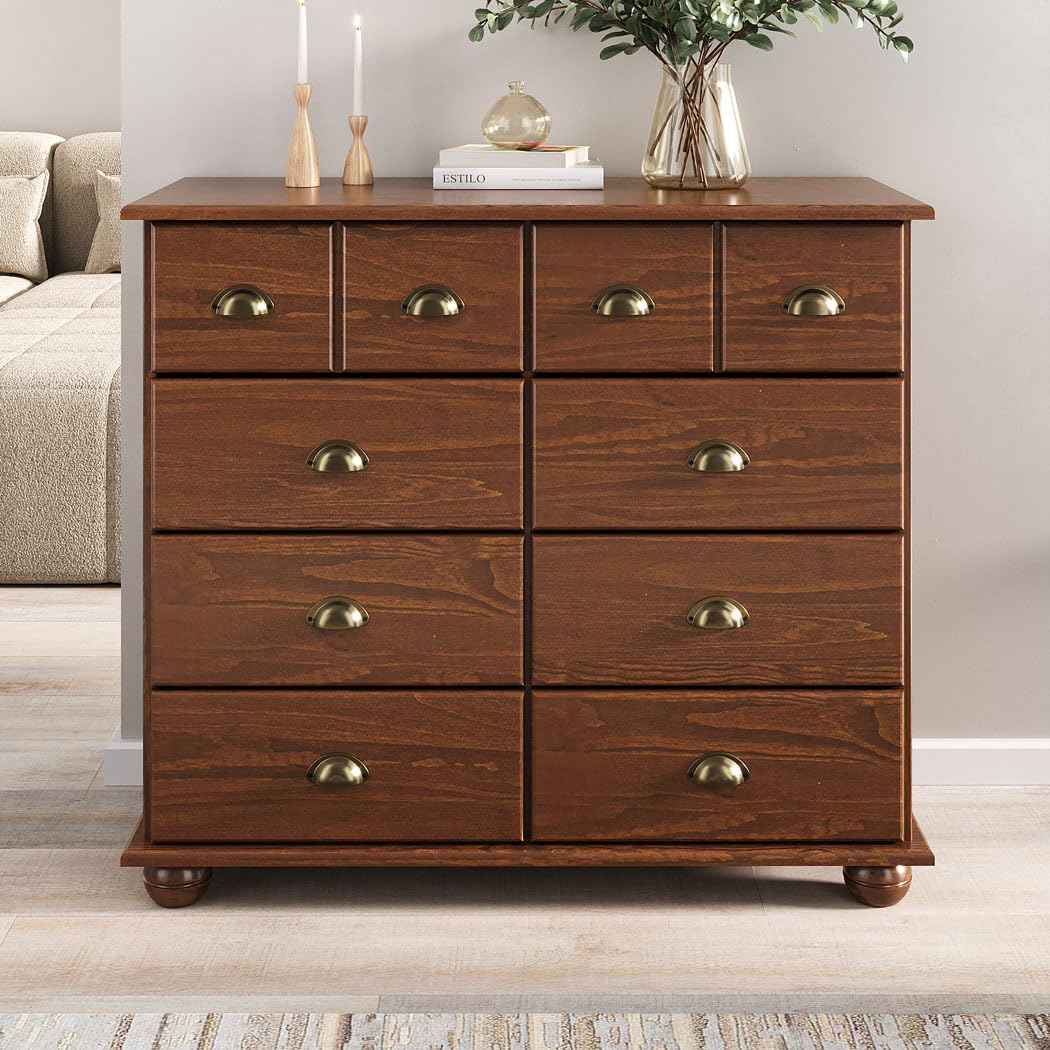 IDIMEX Commode Chambre Colmar L 92 cm 8 tiroirs en Bois Massif Brun foncé chiffonnier apothicaire Rangement avec poignées en métal