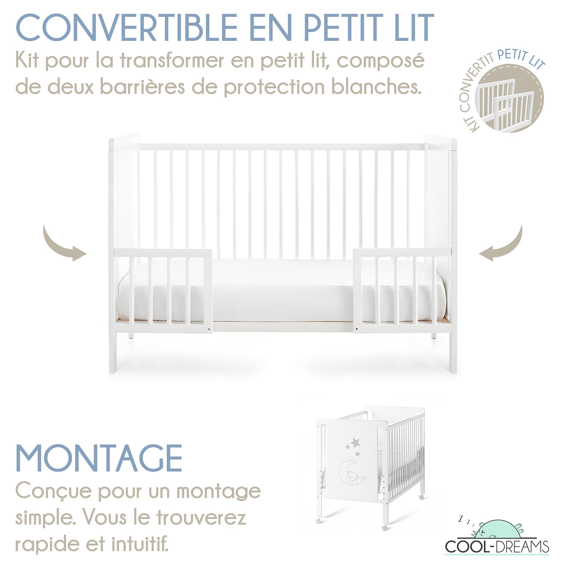Lit d'appoint Indi + kit d'appoint + kit de Transformation en lit CoolDreams
