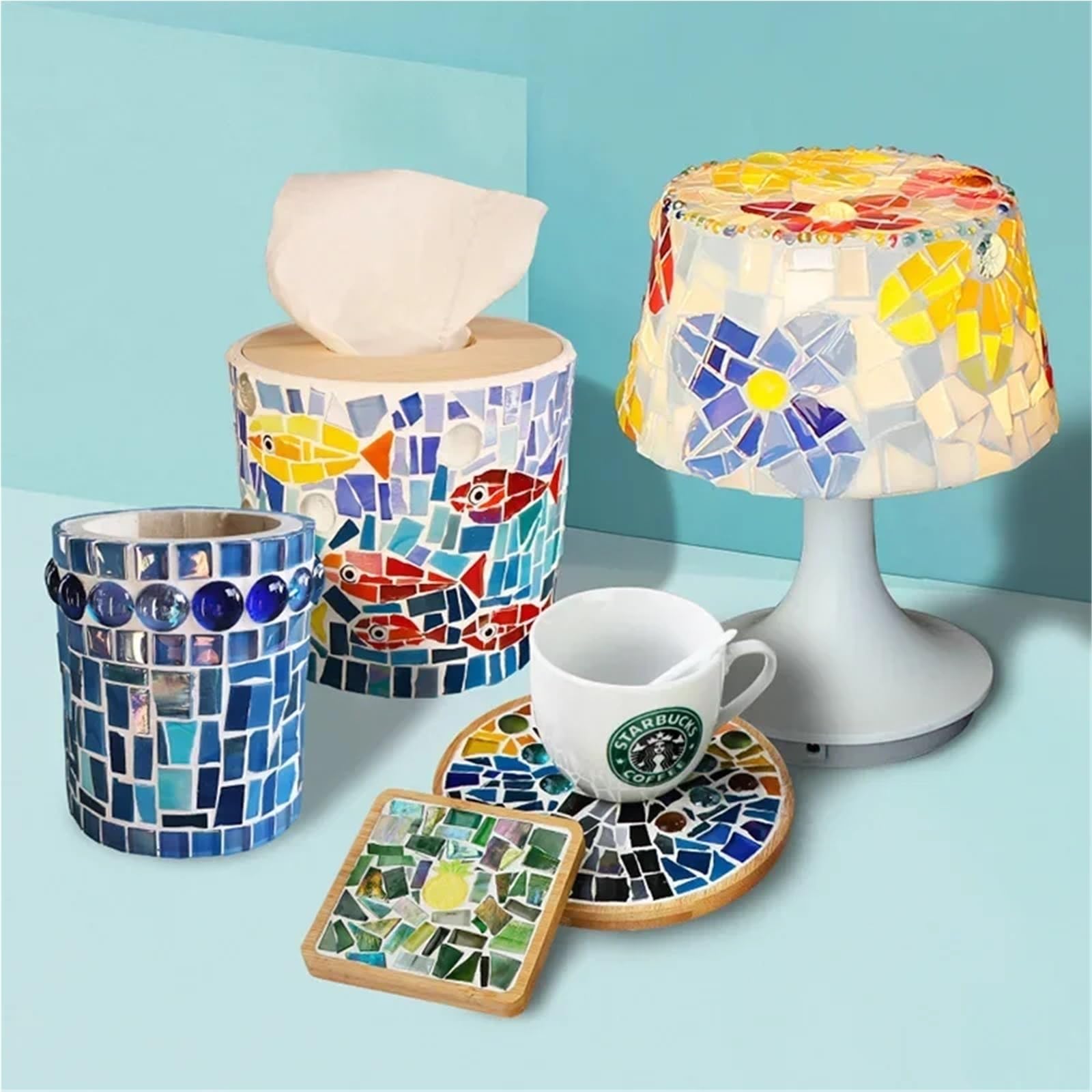 Mosaiksteine Zum Basteln 250 g/1000 g DIY-Mosaikstücke, unregelmäßiges Kunsthandwerk, dekorative Kristallglas-Polychrompartikel(Mixed Blue,Irregular_1KG)