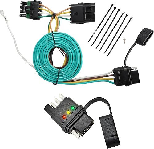 Oyviny Arnés de cableado de remolque personalizado de 4 vías 55315 para Chevy 1988-2000 + probador de luz de remolque de 4 pines con diseño de doble