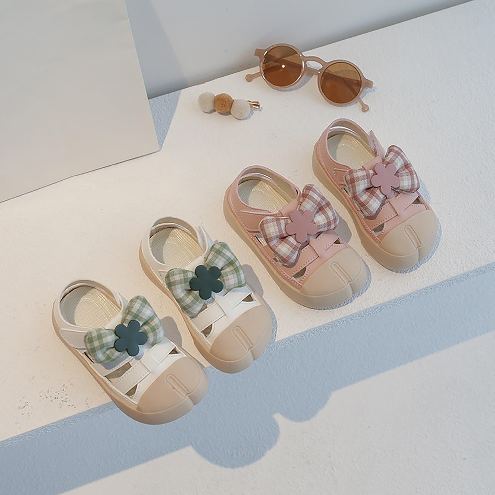 girls sandal size 11 Closed Toe Hollow Sandals Bow Princess Shoes Sheepsfoot Shape Beach Sandals (Green, 6.5 Infant)