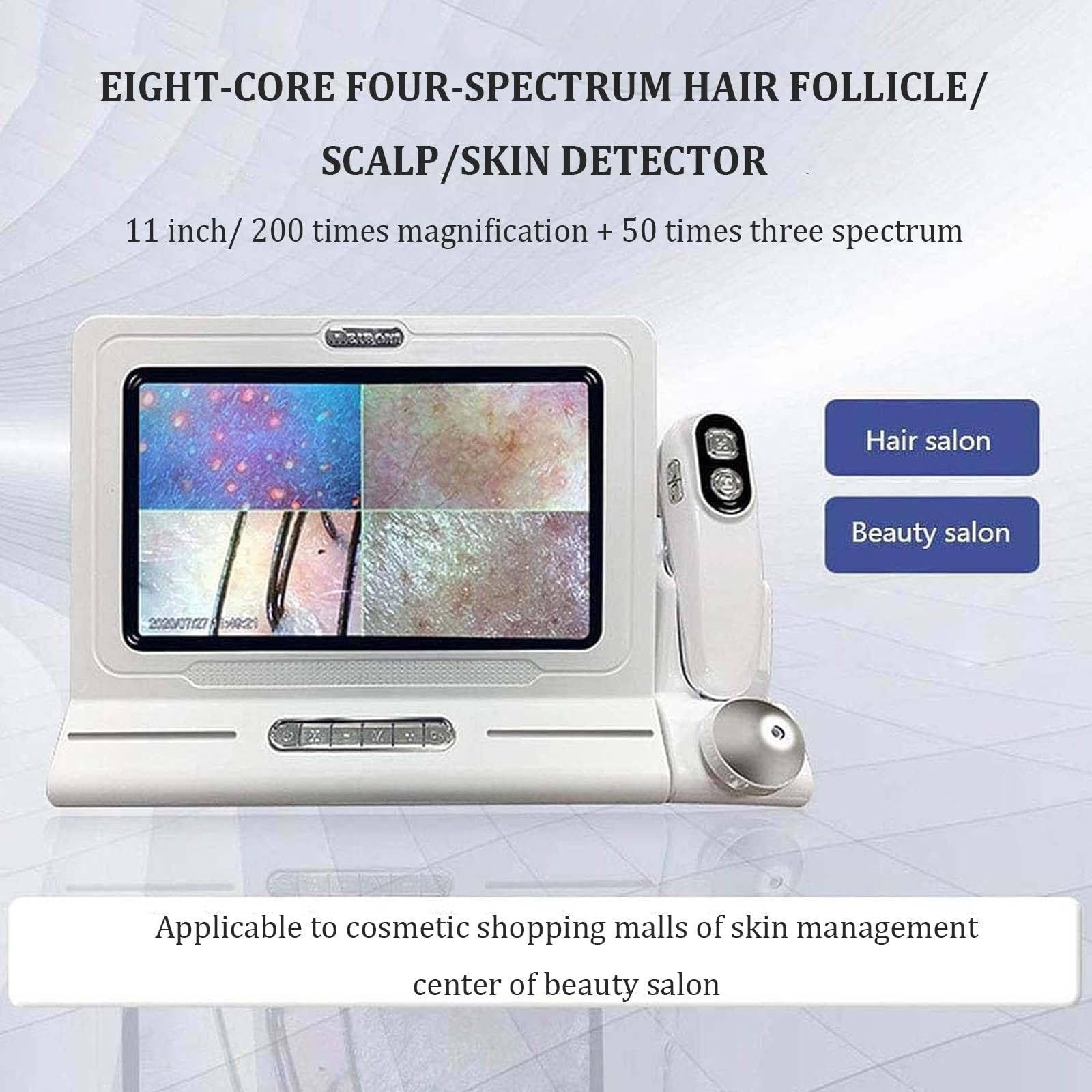 11-Zoll-Haut- Und Haaranalysegerät Mit | 50-Facher/200-Facher Vergrößerung (2 Aufsätze), 16 Gb Speicher & 10 Megapixel – Haarfollikel-Analysegerät