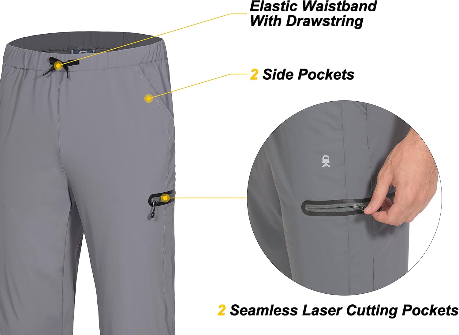 Little Donkey Andy Men's Ultra-Stretch Lightweight Quick Dry Athletic Pants Drawstring Travel Exercise Running Jogging - Image 3