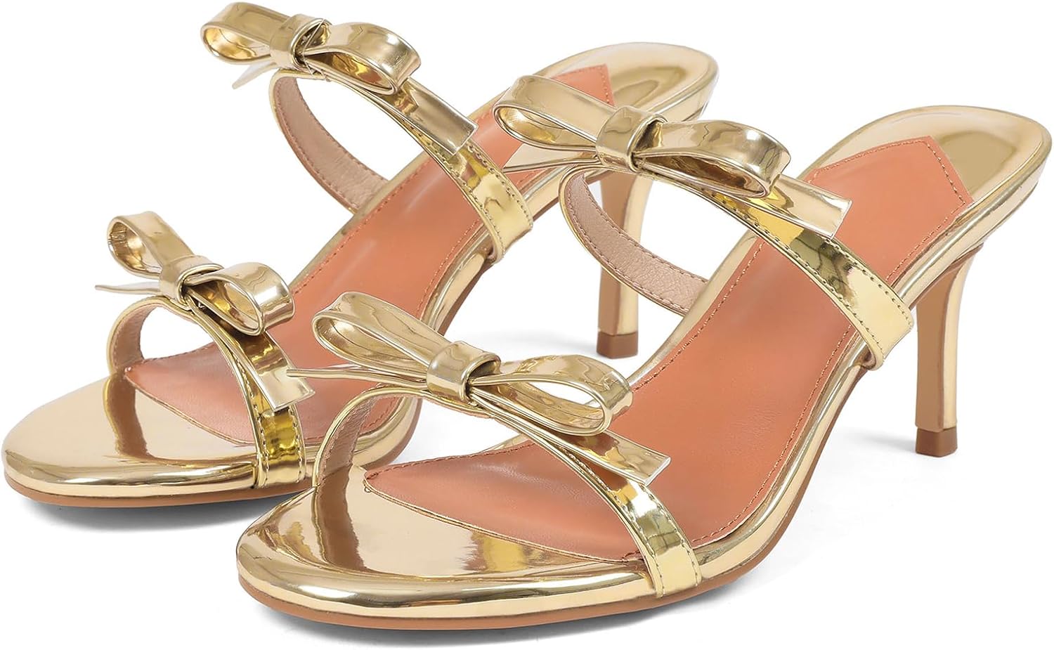 CYNLLIO Bow Kitten Heels for Women Strappy 2.9 Inch High Heel Graduation Sandals Prom Stiletto Heeled Round Open Toe Slides 2026 Backless Dressy Party Shoes