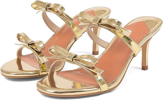 CYNLLIO Bow Kitten Heels for Women 2.9 Inch High Heel Strappy Sandals