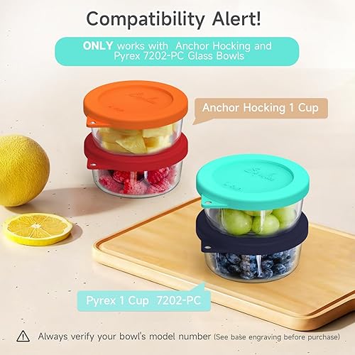 Miniatura 9 de Sophico 1 taza de tapa de almacenamiento de silicona redonda de repuesto para anclaje y cuencos de vidrio Pyrex 7202 piezas (recipiente no incluido)