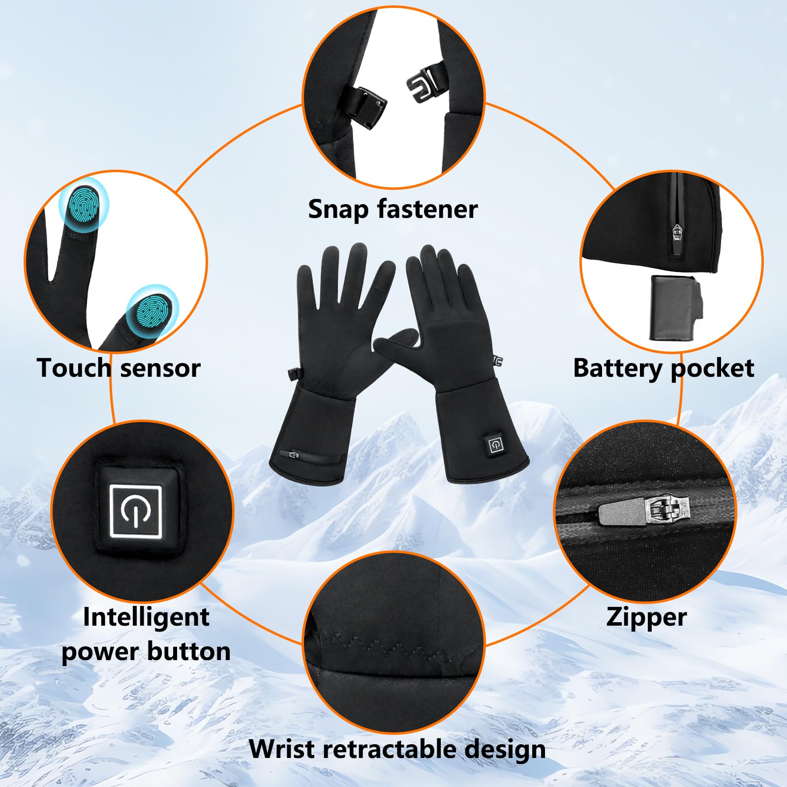 seenlast Guantes Calefactables Mujer Hombre, 7,4V 2200mAh*2 Guantes con Calefaccion con Batería Recargable, 3 Niveles de Calentamiento,Guante Calefactable Eléctricos con Pantalla táctil