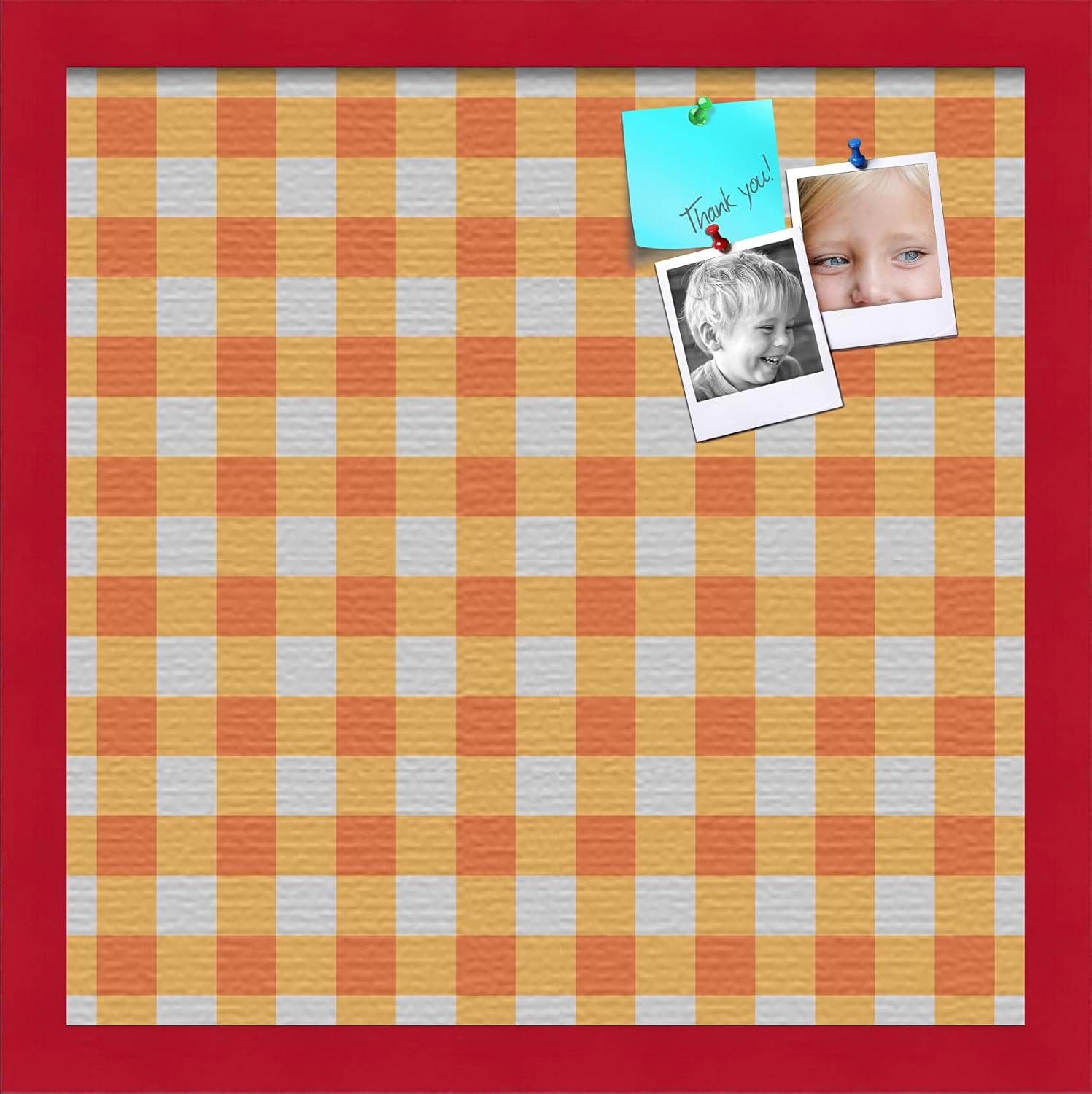 PinPix Decorative pin Cork Bulletin Board Made from self-Healing Canvas, Autumn Patterns Printed at 16x16 Inches and Framed in Red Stain on Beech(WOM56673)