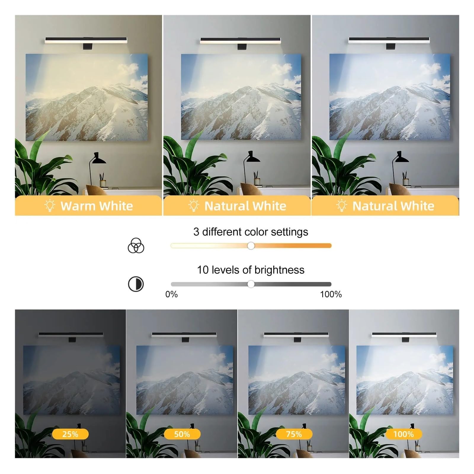Luce for quadri a LED, luce for esposizione artistica, con telecomando, lampada da parete for di ritratti artistici e gallerie d'arte regolabile a 10 livelli, ricaricabile tramite USB