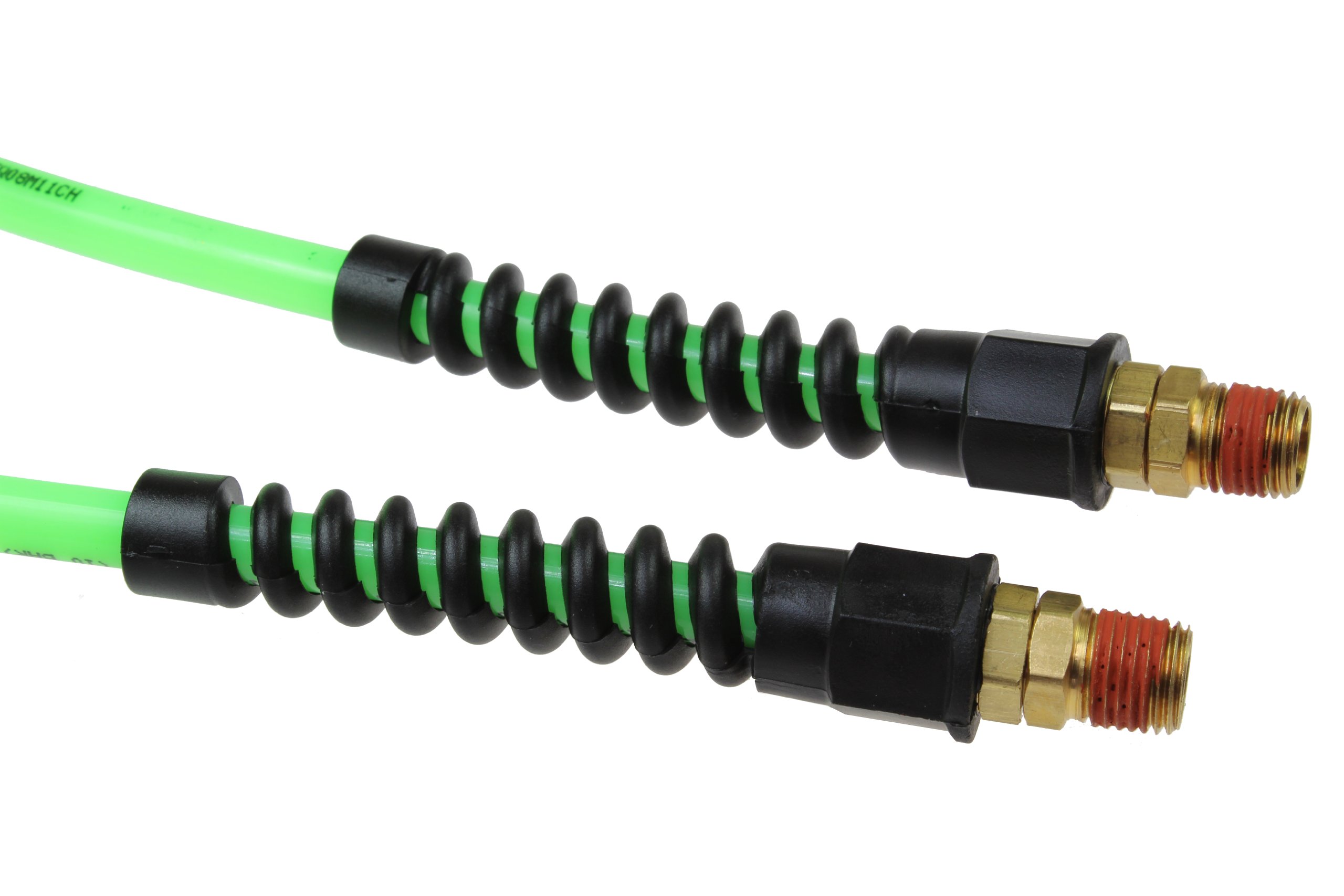 Coilhose neumática pu14 – 20b-g Flexcoil Poliuretano en espiral manguera de aire, 1/4-inch ID, longitud de 6 metros con (2) 1/4-inch reutilizable alivio de tensión MPT giratorio accesorios, neón verde