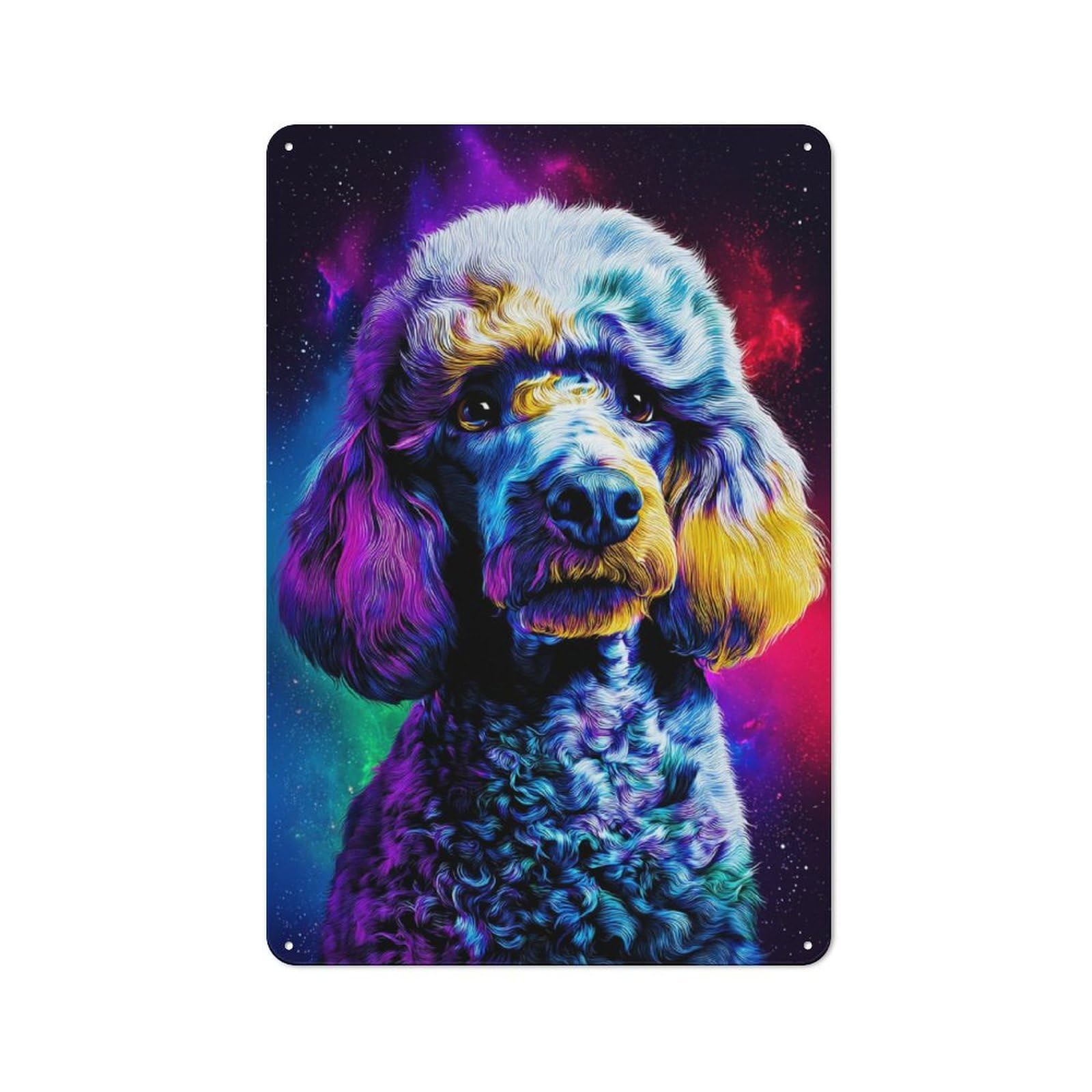 Junmoney Neon Poodle In Space Vintage Metal Plaque 30X20cm For Hobby Room Or Studio, Suited To Hobby Room Decor Fans