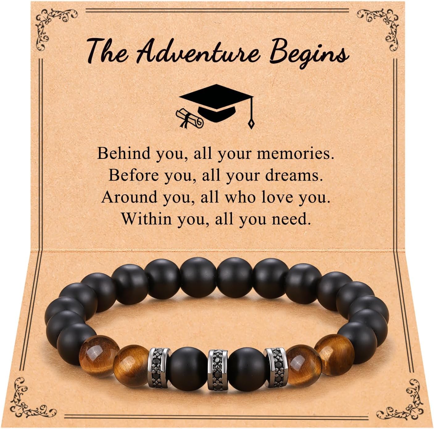 Eryuor Natural Stone Heart Bracelet - 8th Grade High School College Graduation Gifts for Boys Him Men Friend Son Graduate Bracelet