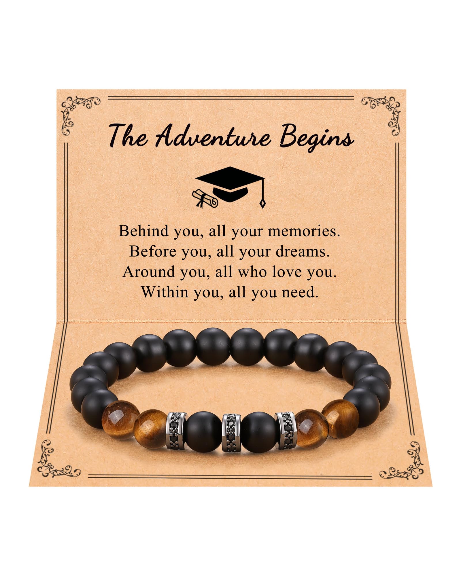 Eryuor Natural Stone Heart Bracelet - 8th Grade High School College Graduation Gifts for Boys Him Men Friend Son Graduate Bracelet