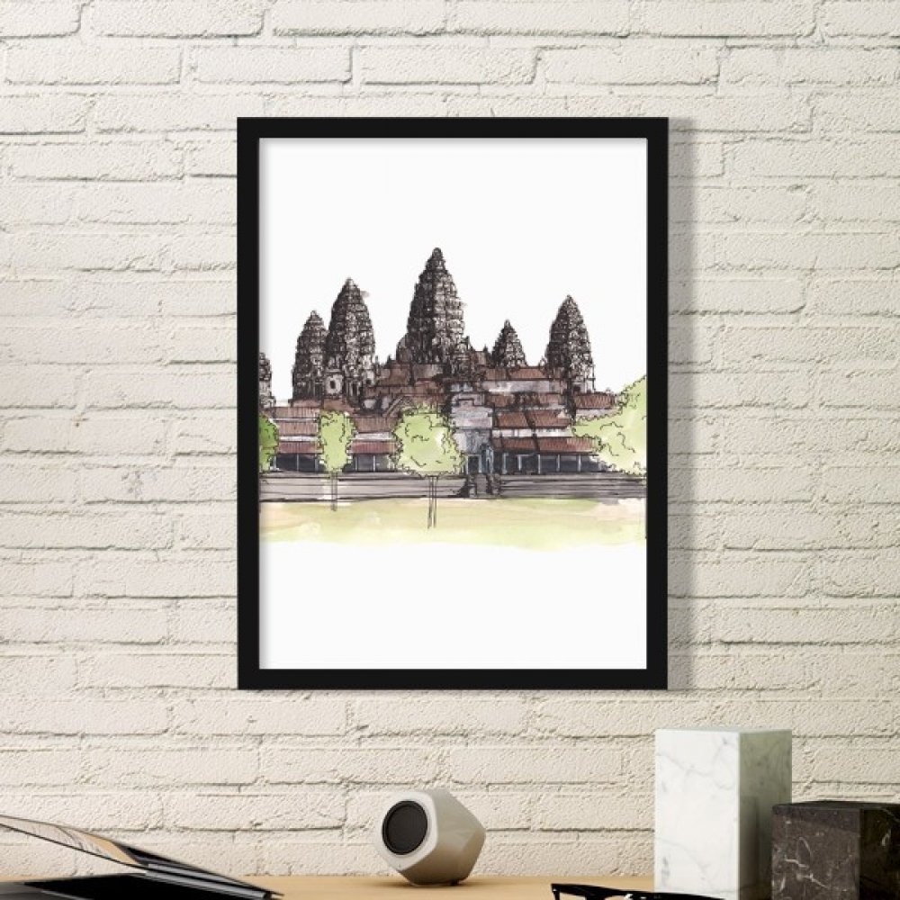 Cadre photo noir Angkor Wat Asie petite taille avec estampe d'art mural