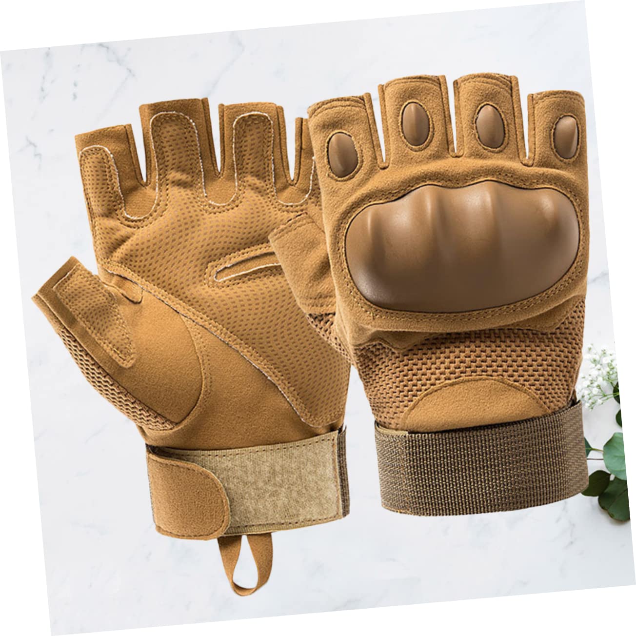 ifundom 1pair Half Finger Wear-Resistant Fitness Gloves for Outdoor Sports Non- Cycling Mitts for Men Women Breathable Design Material for Mountain Climbing Fitness Activities XL Khaki