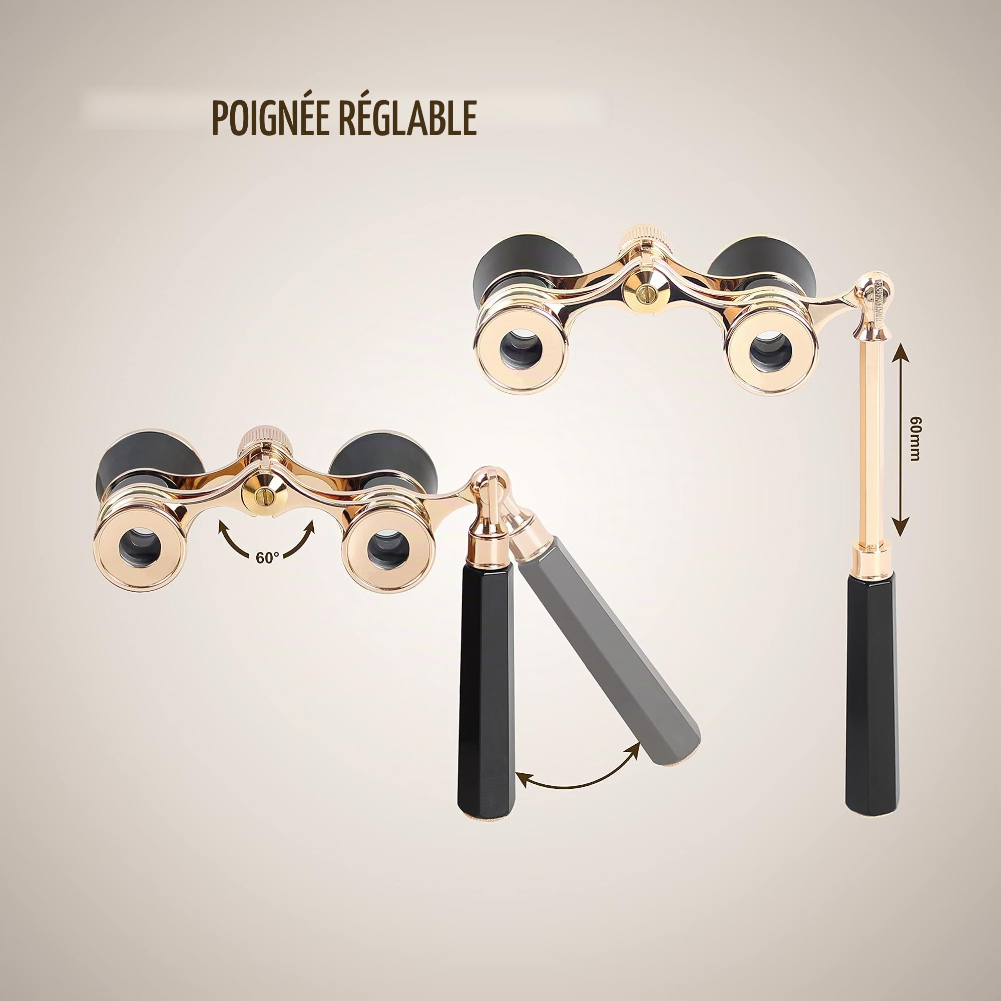 Aomekie Jumelles de Théatre Lorgnette avec Poignée Jumelles Longue Vue en Métal pour Spectacle Tourisme Concert (Noir)