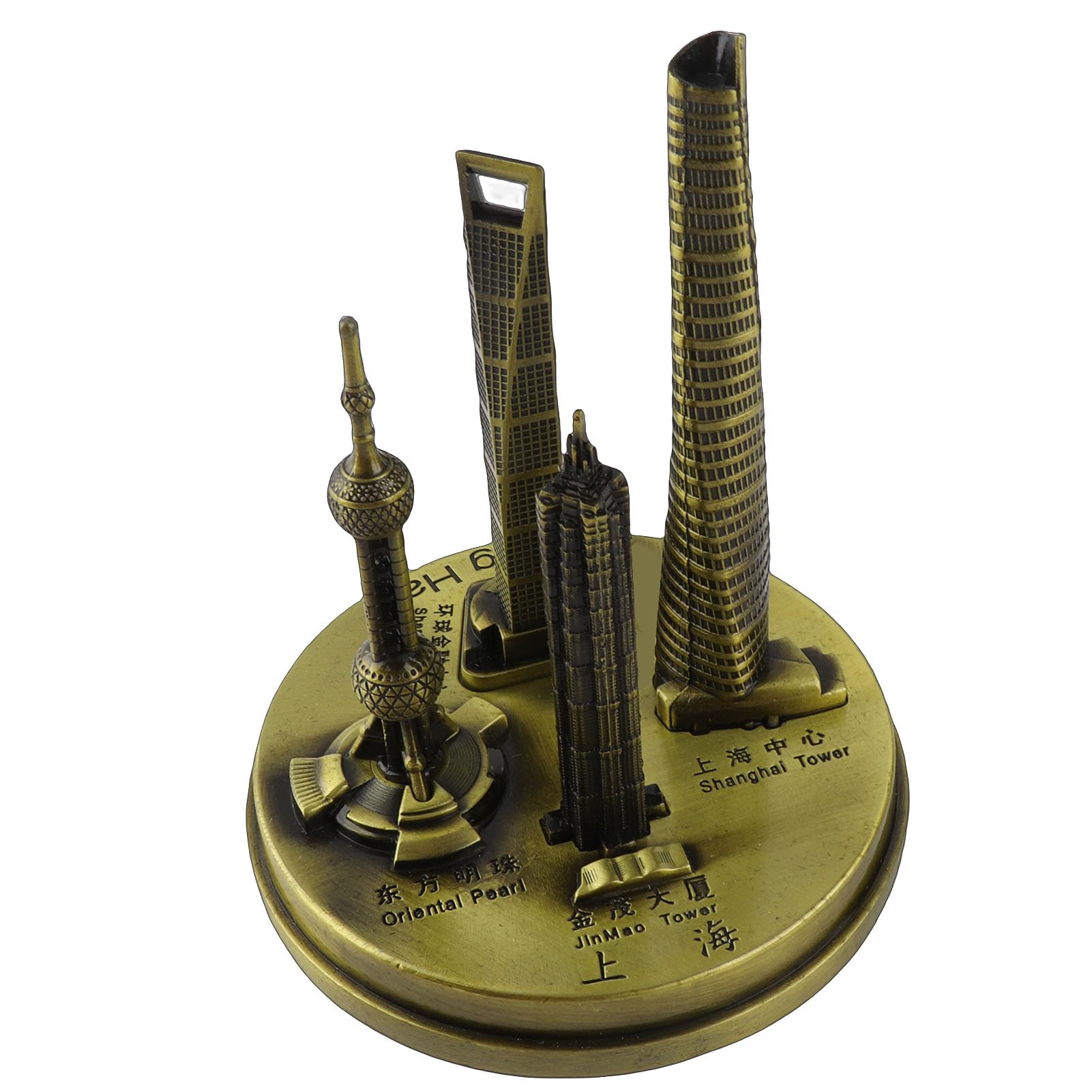Adorno Oriental Pearl Tower Shanghái Bronce Pequeño para Escritorios