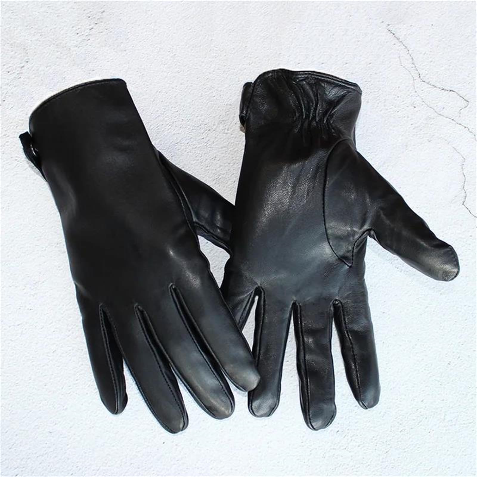 Guantes de piel de oveja auténtica negra para hombre, con forro polar grueso, cálidos, resistentes al viento, para montar en motocicleta