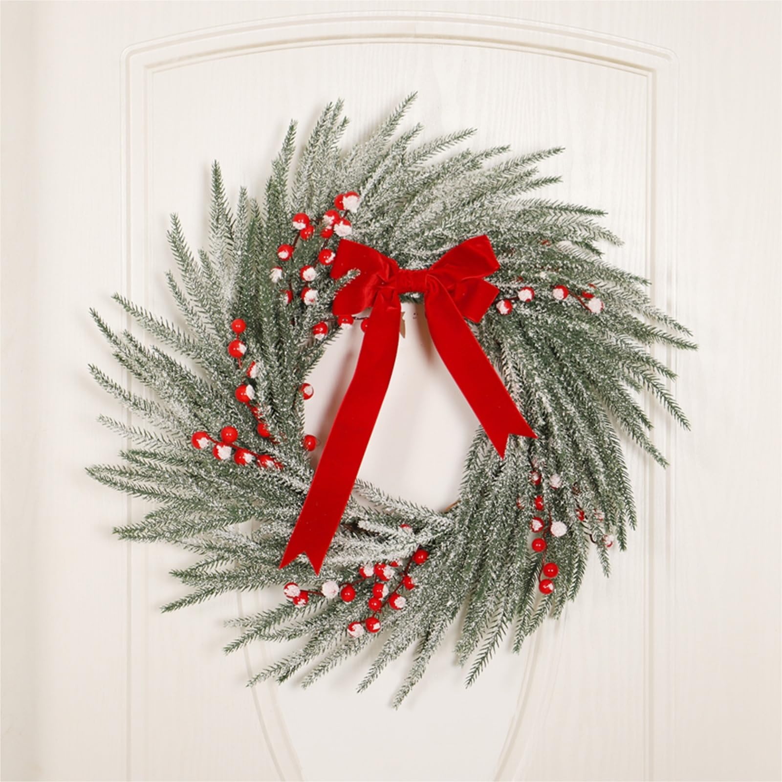 Winterkranz Dekokranz Weihnachtskranz Mit Roten Beeren Und Schleife for Drinnen Und Draußen, Tisch, Kamin, Veranda Adventskranz Christbaumschmuck