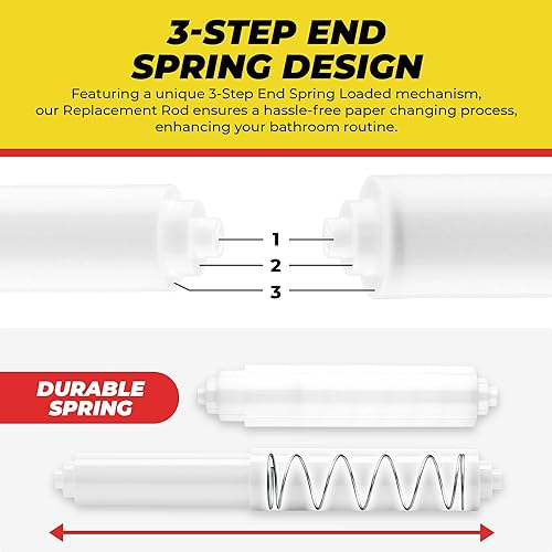 Miniatura 5 de Qualihome La primavera plástica universal blanca cargó la barra del reemplazo del tenedor del rollo del papel higiénico, barra blanca del reemplazo