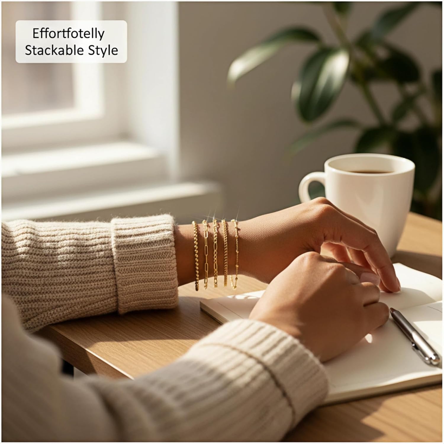 14K Gold Plated Bracelets for Women - Stackable Dainty Layered Bracelet Set - Adjustable Gold Chain Bracelets for Girls - Image 4