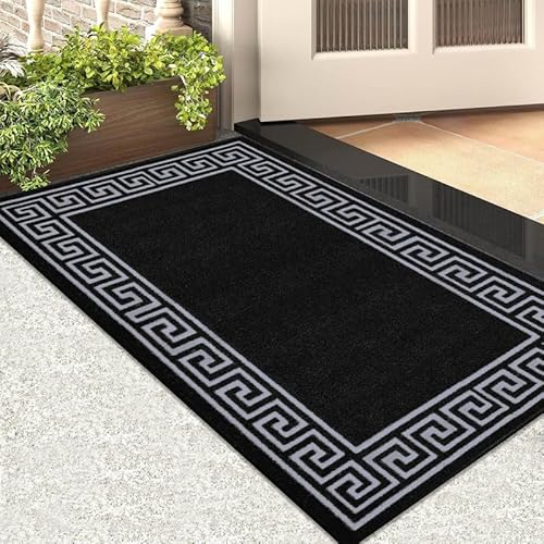 Cozy Haven Athena Door Mat – Non-Slip Washable Doormat, Heavy Duty Welcome Dirt Trapper, Water Absorbent Floor Mat for Indoor/Outdoor Use, Front Entrance, and Kitchen (Black & Grey, 50x80 cm)