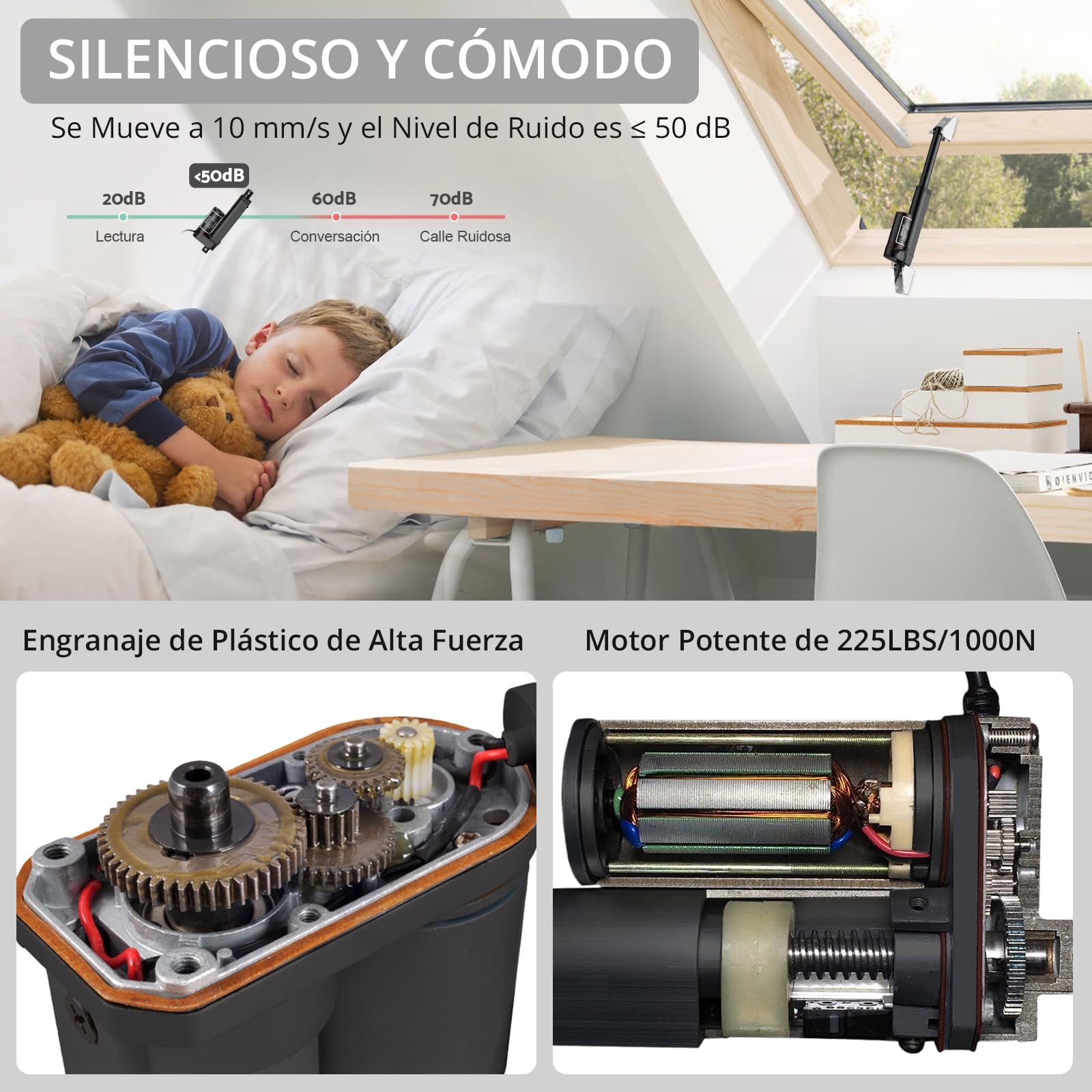 Justech Actuador Lineal 1000N 100mm 12V IP65 Aleación de Aluminio